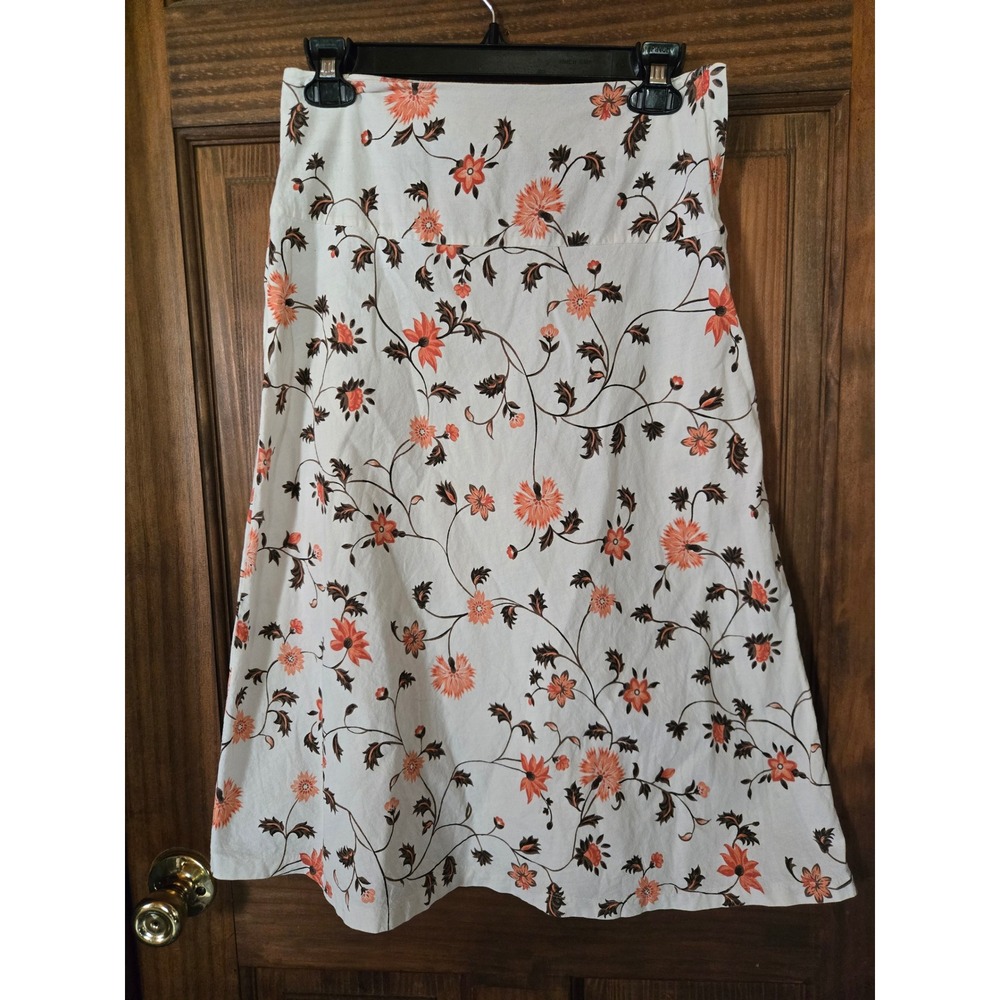NMD Bs. As. White Floral Vine Print A-Line Midi Skirt Orange Brown Size‎ 44